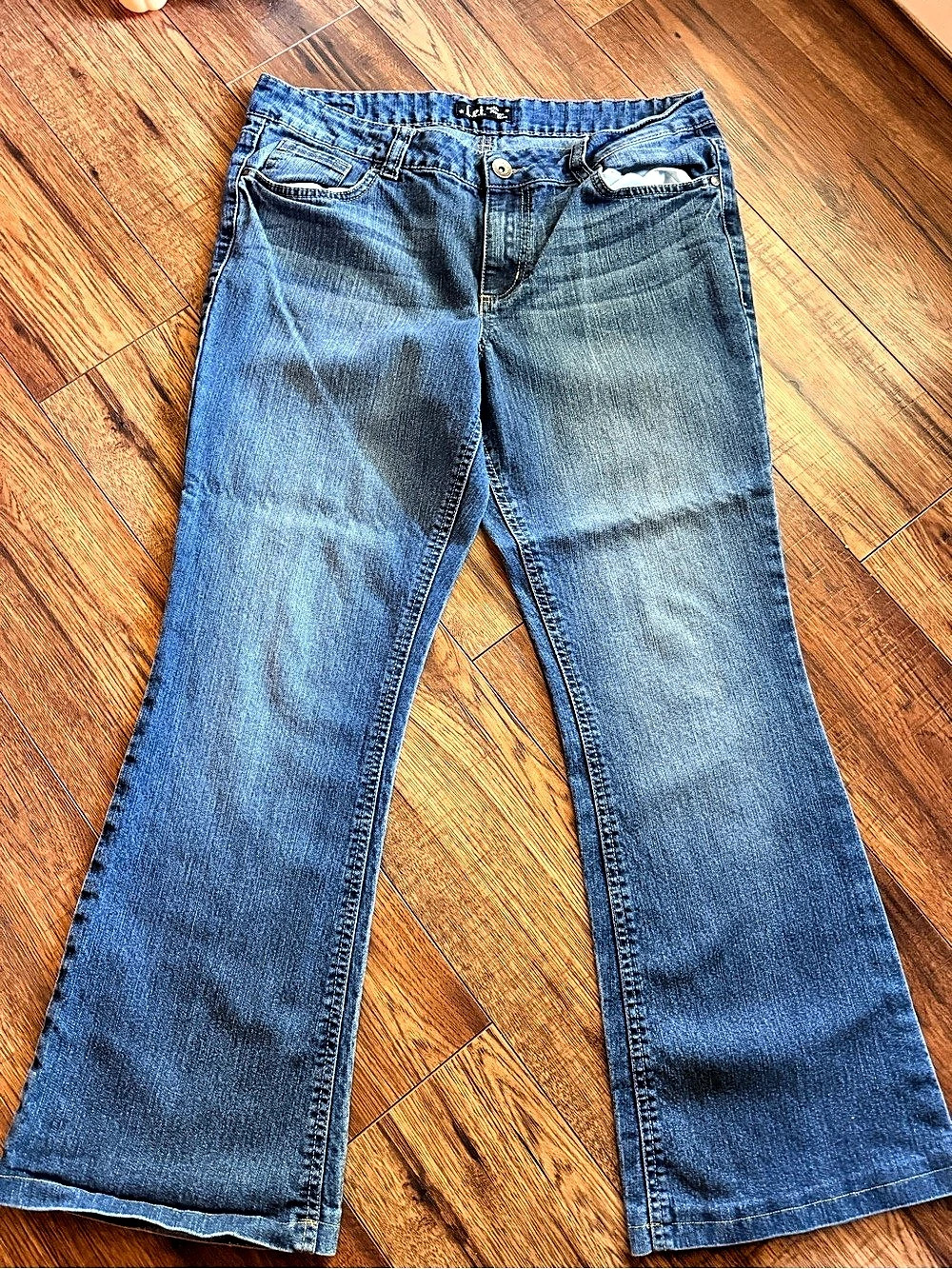 L.E.I. Sophia Hipster Flare Jeans Y2K Low Rise Blue Denim